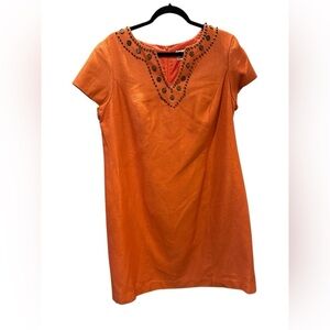 Jessica Howard Chic Orange Dress with Embellished Neckline petite size 16